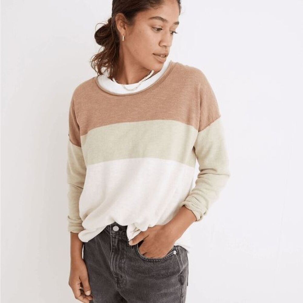 Madewell Linen Colorblock Palmdale Pullover Sweater Size Medium NWT